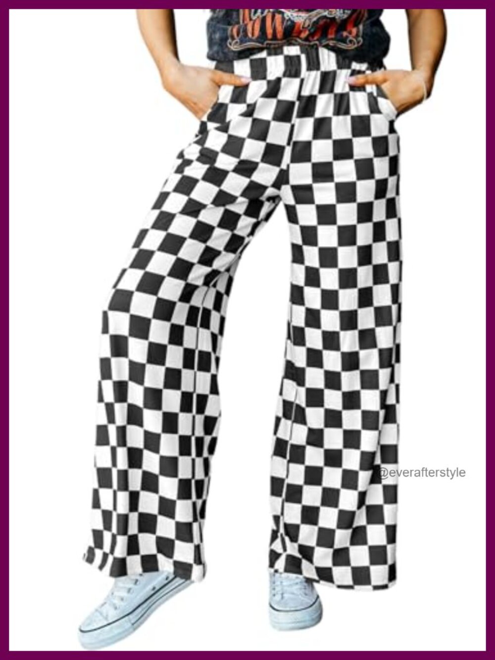 Womens Checkered Wide Leg Pants Y2K High Waisted Loose Trousers